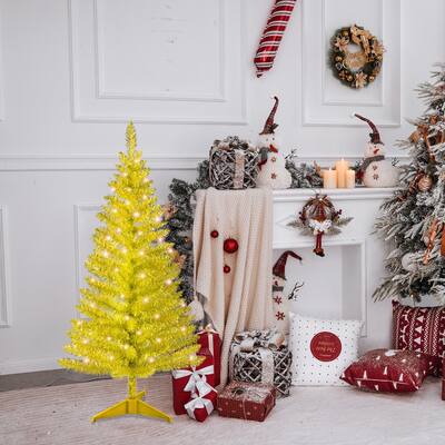 4FT Gold Christmas Tree with 50 UL Lights, 122 PVC Tips - Prelit Artificial Holiday Tree for Indoor Decoration