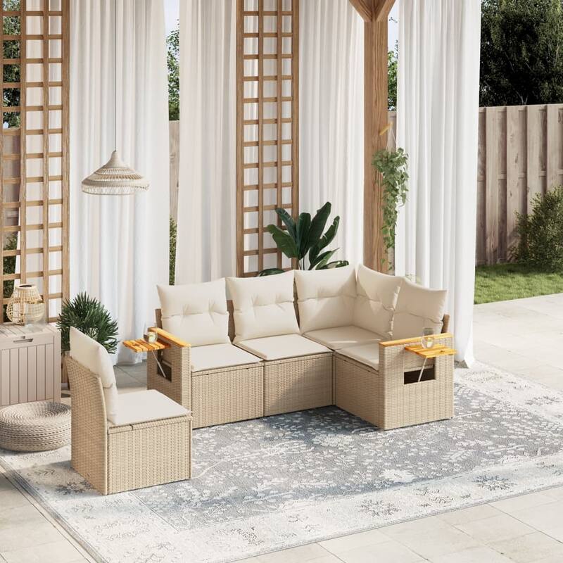 vidaXL Patio Sofa Set with Cushions Outdoor Conversation Furniture Poly Rattan - Beige and cream without table - 24.4 x 33.5 x 27.2 in
