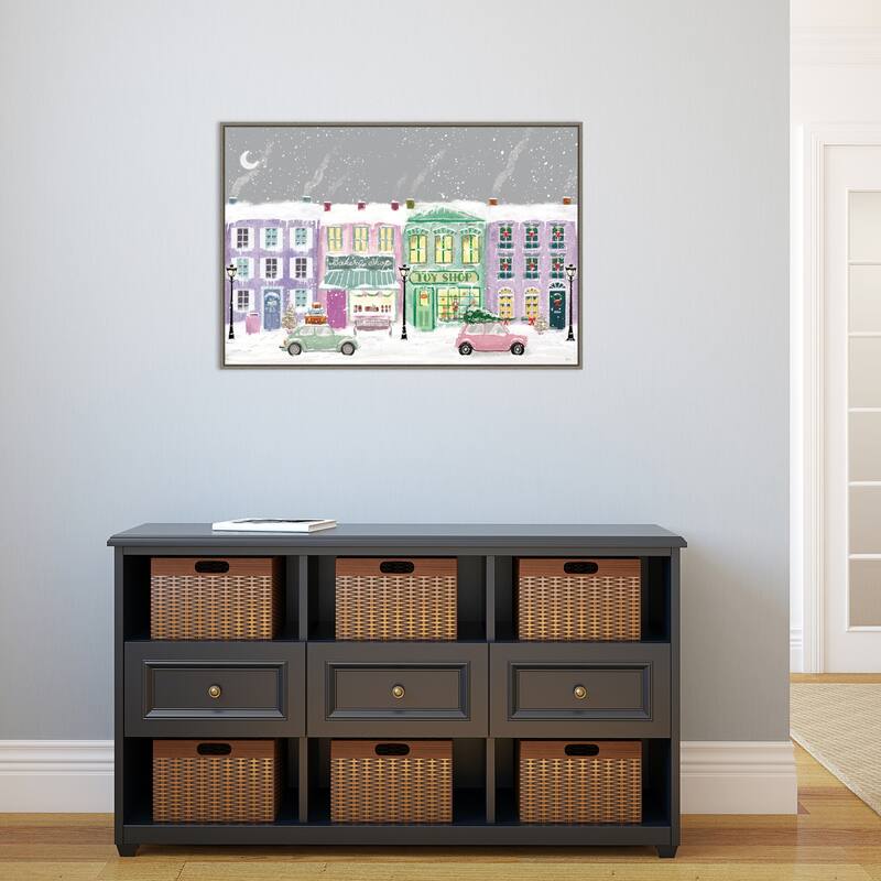 Hometown Holiday I Purple by Veronique Charron Canvas Art Framed - 33 x 23 in