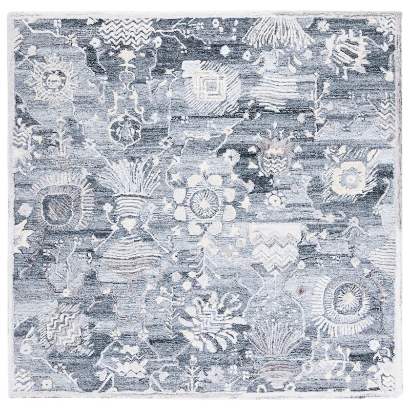 SAFAVIEH Handmade Glamour Adeliya Modern Viscose Rug - 6' Square - Grey/Ivory