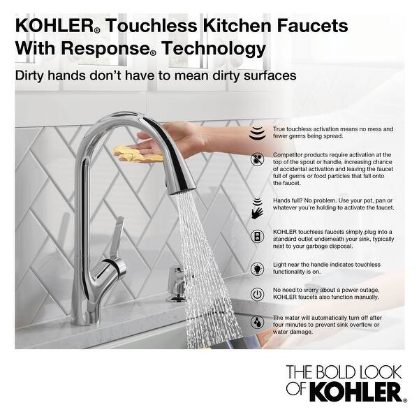 Shop Kohler K 72218 B7 Sensate Touchless Pullout High Arch Kitchen Faucet Overstock 16001241 Vibrant Stainless