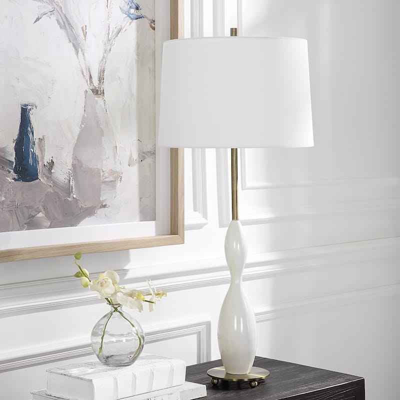 Glossy Curvy Base Table Lamp - 34" - White