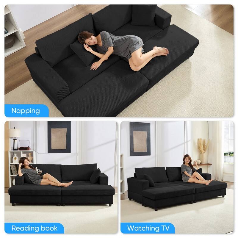Mixoy Corduroy Chaise Lounge Deep Seat Sleeper Sofa Chair with Storage Ottoman,Upholstered 1-Seater/Loveseat Sofa Couch