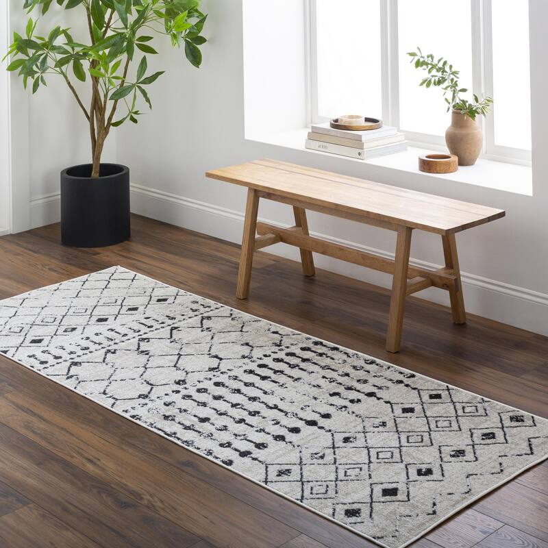 Livabliss Lavadora Bohemian Diamond Washable Area Rug - 2'7" x 7'3" - Black/Cream