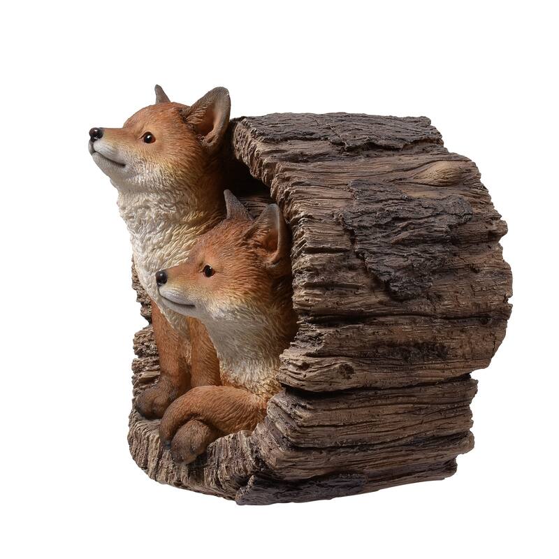 Fox Couple in Stump Outdoor Garden Statue - 11.5"