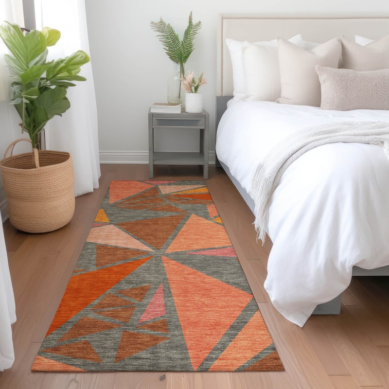 Machine Washable Indoor/ Outdoor Abstract Mosaic Chantille Rug - Rust - 2'3" x 7'6"