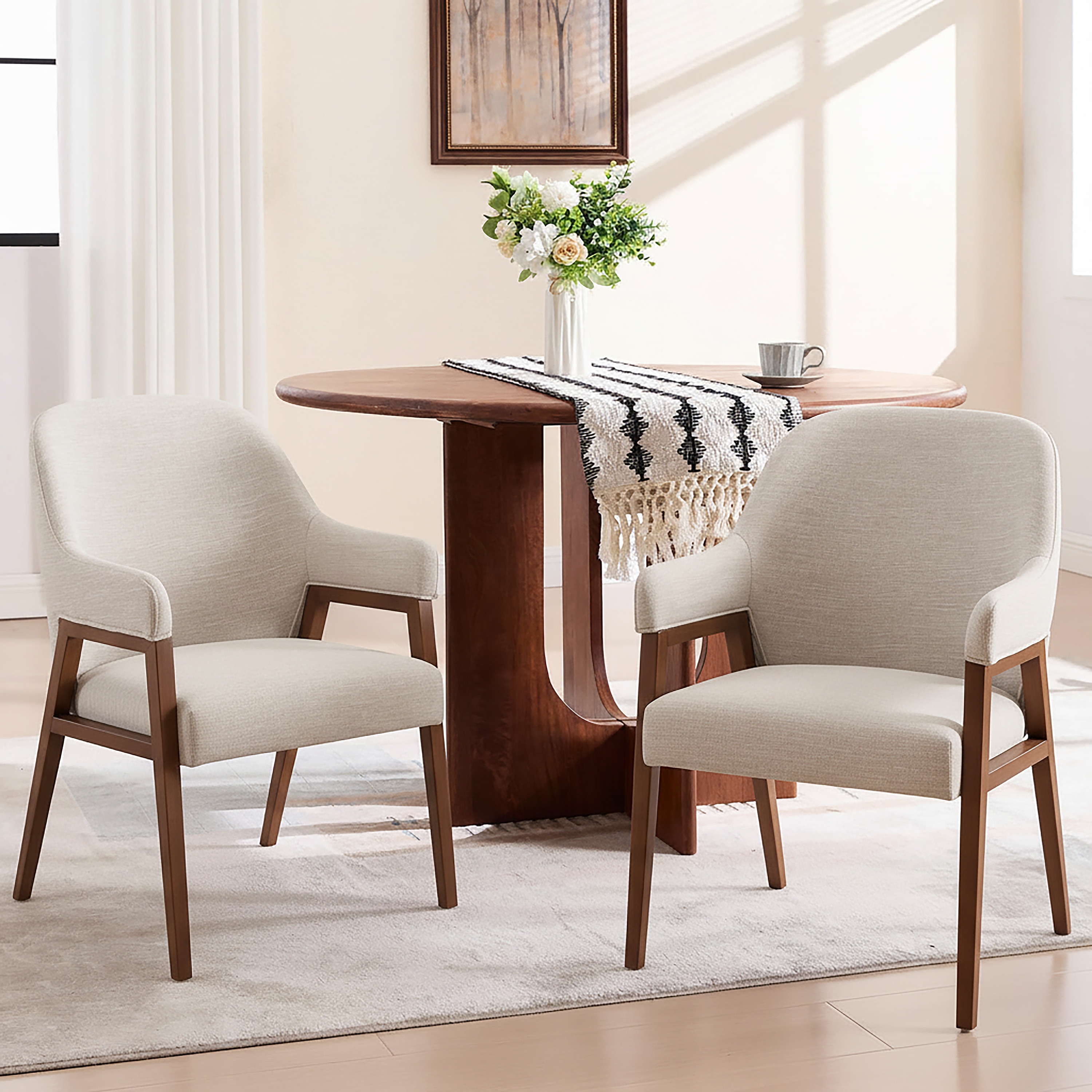 Christopher Knight Home - Modern Upholstered Dining Chair with Armrests and Walnut-Tone Wood