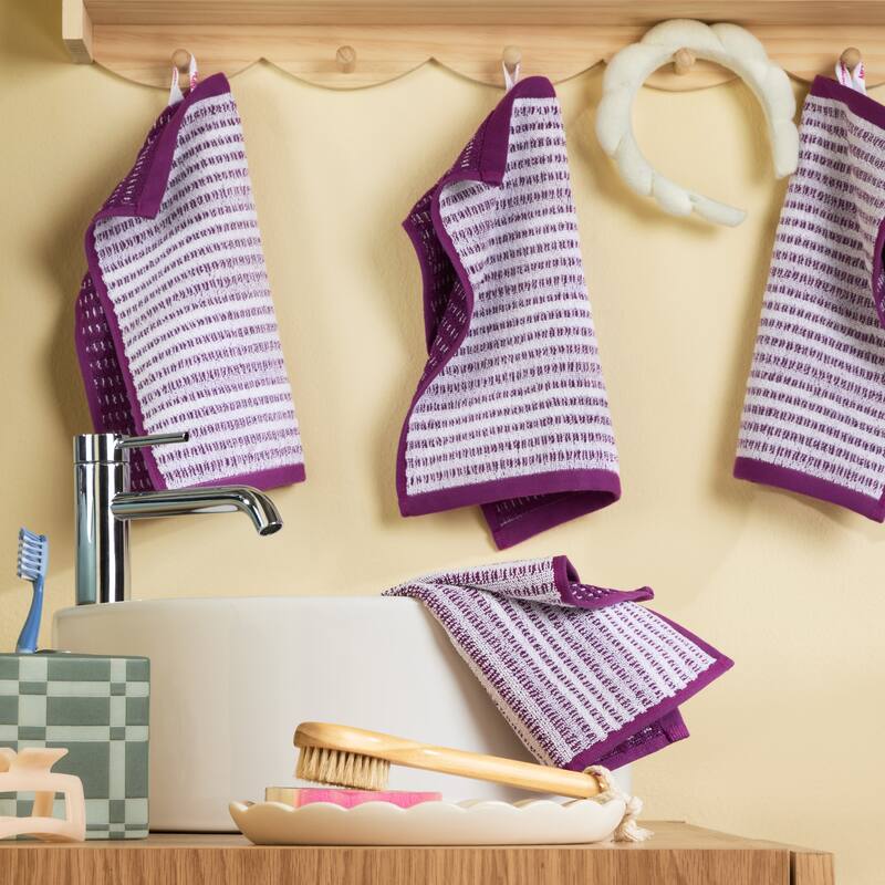 TOWN & COUNTRY PLAY 4-Piece Striped Reversible Terry Brights Washcloth Set, 13x13-Inch, 100% BCI Cotton - 13"x13"