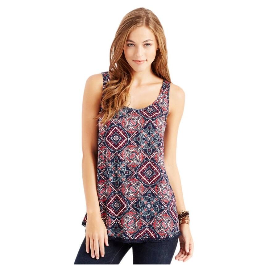 Aeropostale Womens Boho Tile Tunic Tank Top, Blue, Small