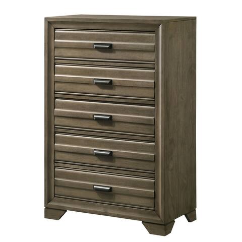 Roundhill Furniture Loiret Rubbed Gray Oak Finish Wood 5-Drawer Chest