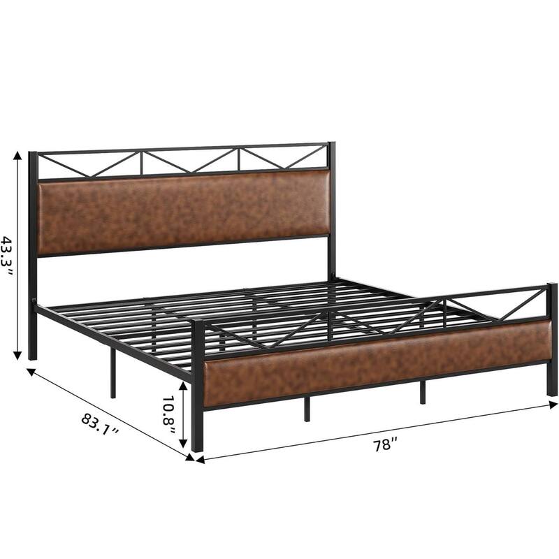 Rustic Metal Platform Bed Frame with Headboard