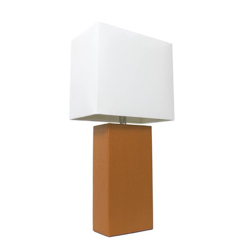 Leather Table Lamp with White Fabric Shade