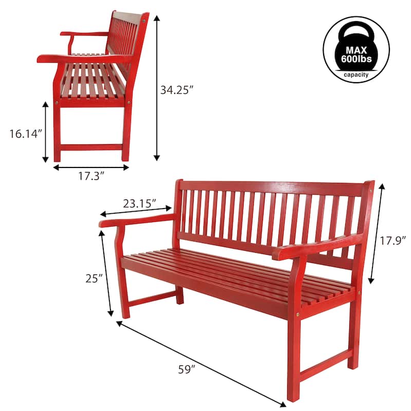 JONATHAN Y Blane 59.1" 3-Seat Slat-Back 600-Lbs Support Acacia Wood Outdoor Garden Patio Bench