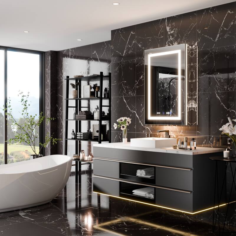 36'' H Recessed or Surface Mounted Bathroom LED Mirror Cabinet With Defogger, Dimmer, 10x magnifying