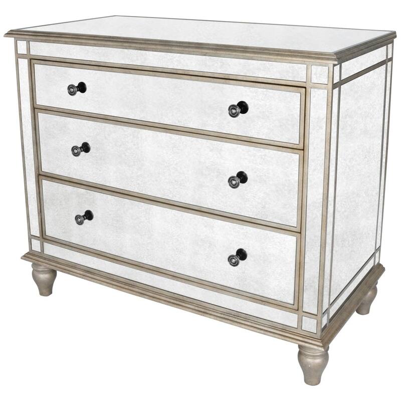 HomeRoots Rectangle Mirrored Three Drawer Console Storage Chest