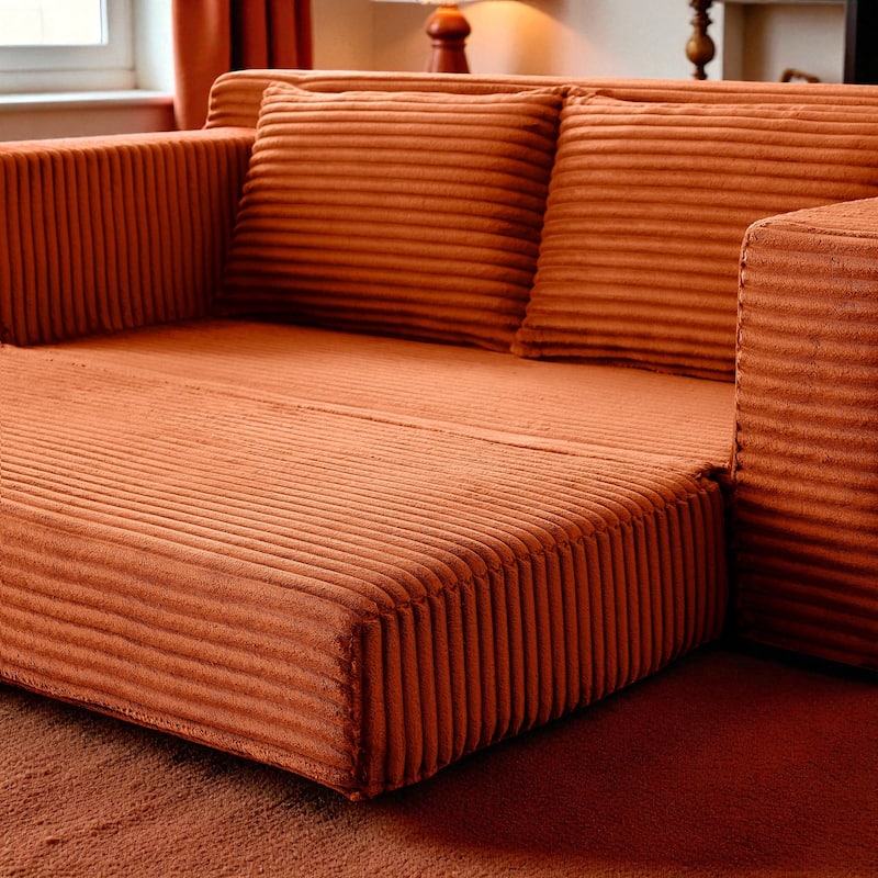 Memory Foam Cloud Loveseat, 2-in-1 Convertible Corduroy Folding Couch Bed, No-Assembly Floor Sofa with Storage Pockets