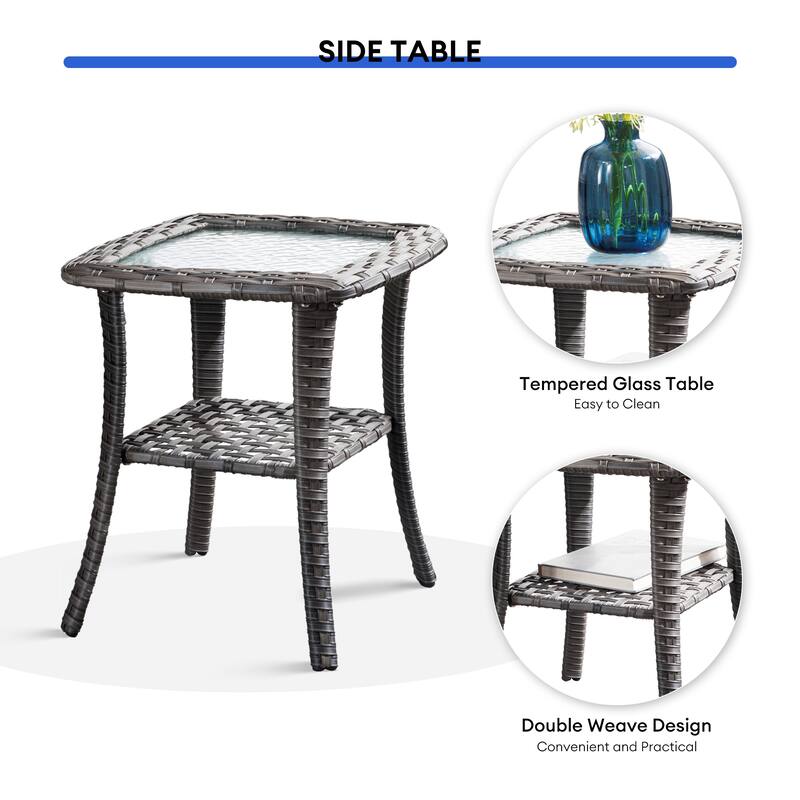 OVIOS 9-piece Patio Wicker Swivel Chair Set With 30" Fire Pit