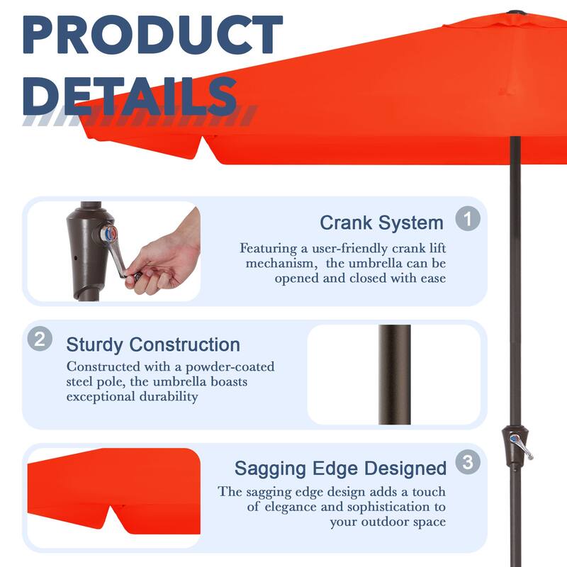 8*10ft Rectangular Patio Market Umbrella with Sagging Edge，UV Risistance,Crank & Tilt