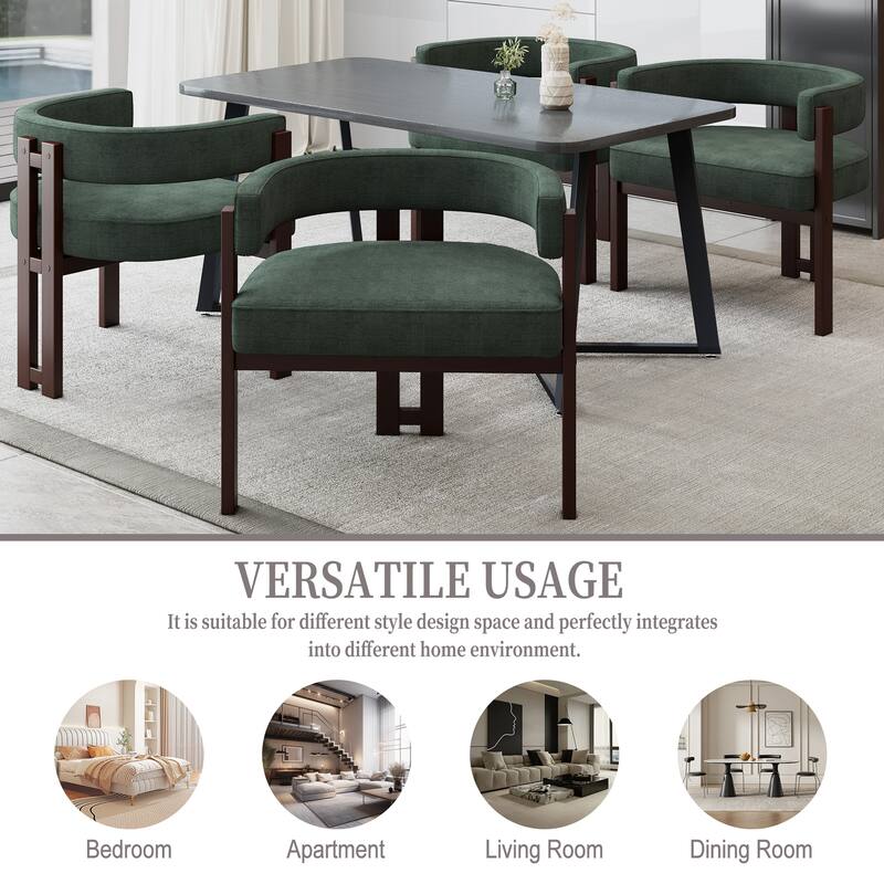 Modern Accent Chenille Upholstered Armchair with Open Back 3 Legs Barrel Dining Chair Comfy Side Chair-Beige