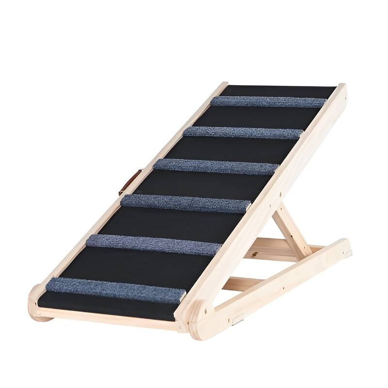 Natural-Black Wood Dog Ramp with 6-Level Adjustable Height - 41.33” L x 15.7” W x 25.59” H - 41.33” L x 15.7” W x 25.59” H