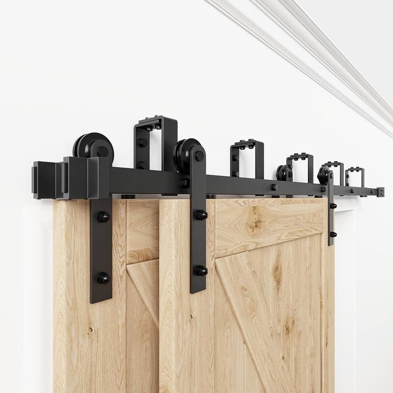 WINSOON 5-16FT Bypass Sliding Barn Door Hardware Kit fit for Double Doors I Shape Hangers