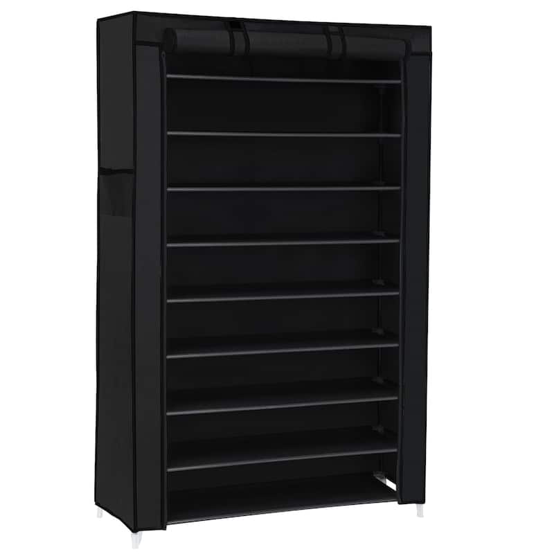 9 Tiers Black Space-Saving Tall Shoe Rack with Water-Resistant Shelves and Sturdy Metal Frame - 11”D x 34.6”W x 63”H - Black
