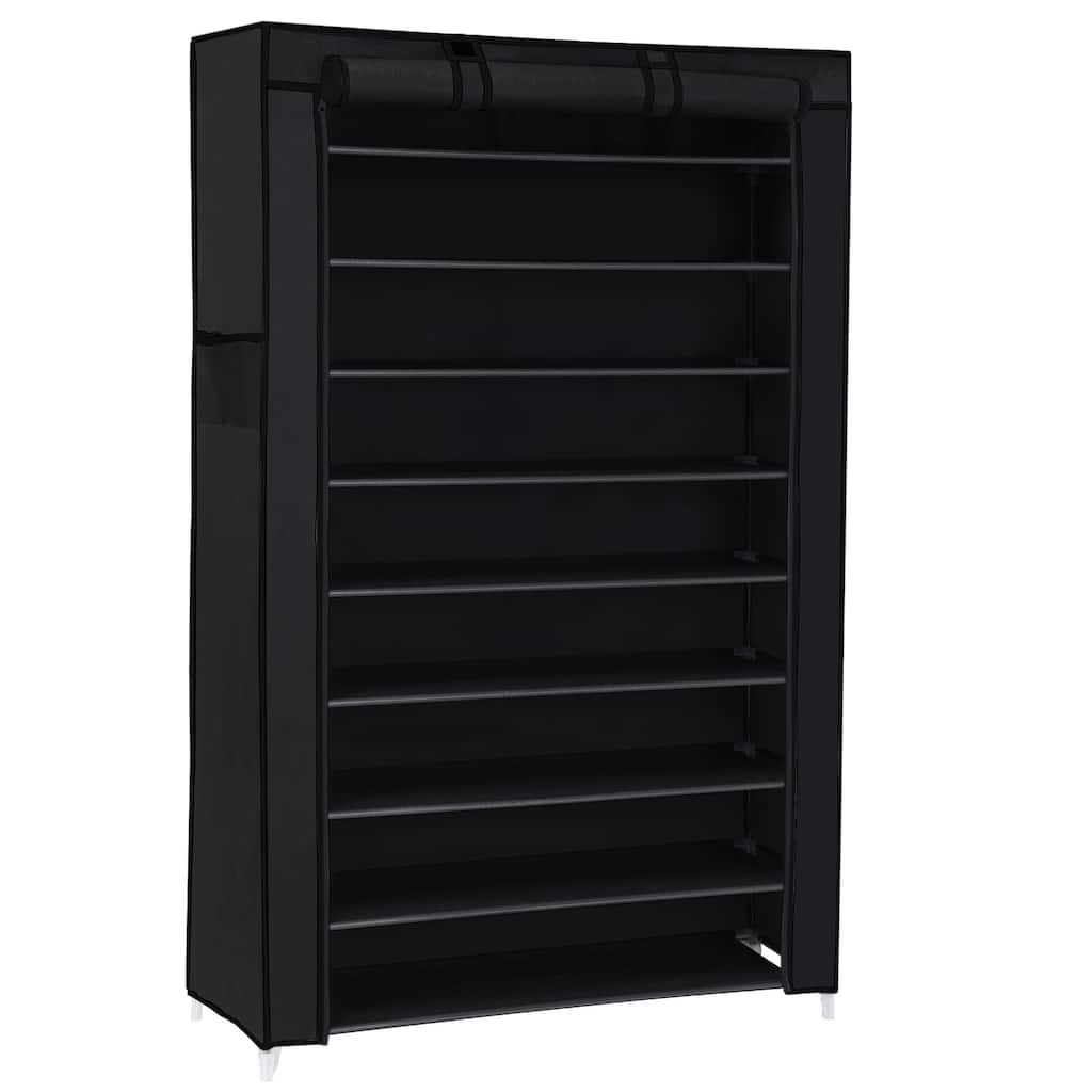 9 Tiers Black Space-Saving Tall Shoe Rack with Water-Resistant Shelves and Sturdy Metal Frame - 11”D x 34.6”W x 63”H