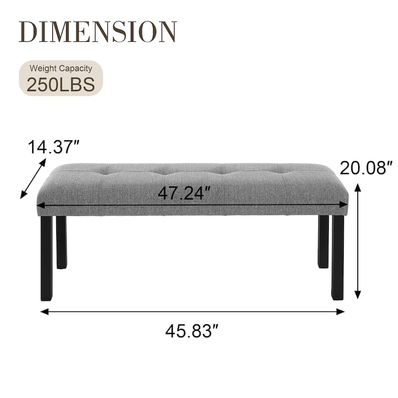 Roomfitters Modern Tufted Linen Dining Bench, 47 Inch Upholstered Entryway Bench with Wood Legs, Bedroom End Seating