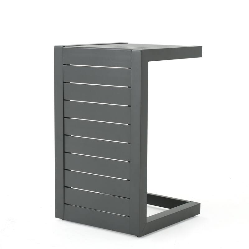 Roomfitters Modern Outdoor Side Table with Slatted Aluminium Frame, Weather-Resistant Accent Table for Patio