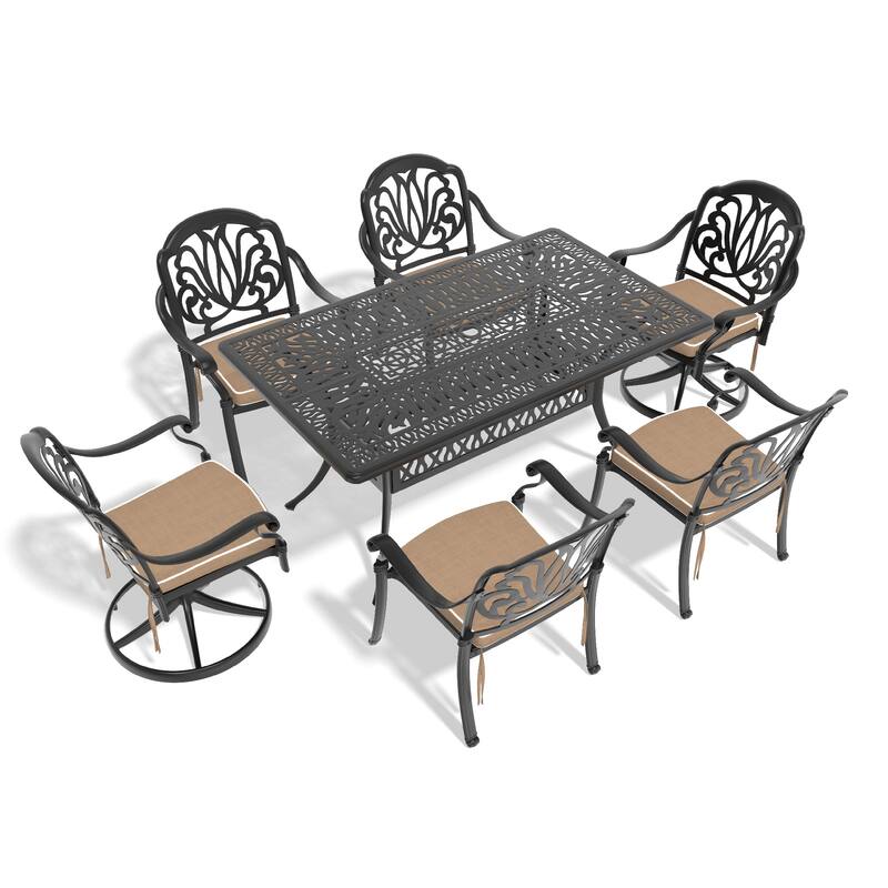 7 Pieces Outdoor Dining Set with 2 Swivel Chairs,4 Dining Chairs and Rectangular Table, All-Weather Patio Furniture Set