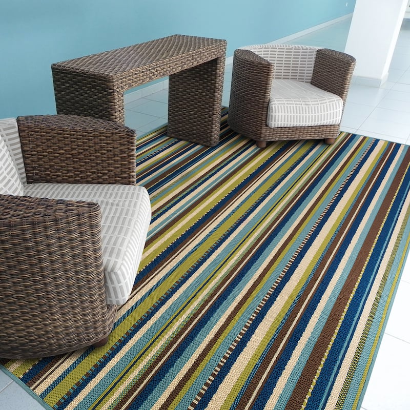 Vista Home Catalina Vertical Multi-Stripe Indoor/Outdoor Rug--