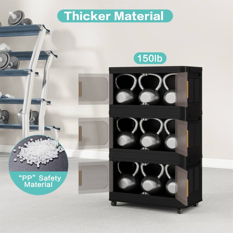 5 Tiers Black 24" Side Wide Folding Storage Cabinet