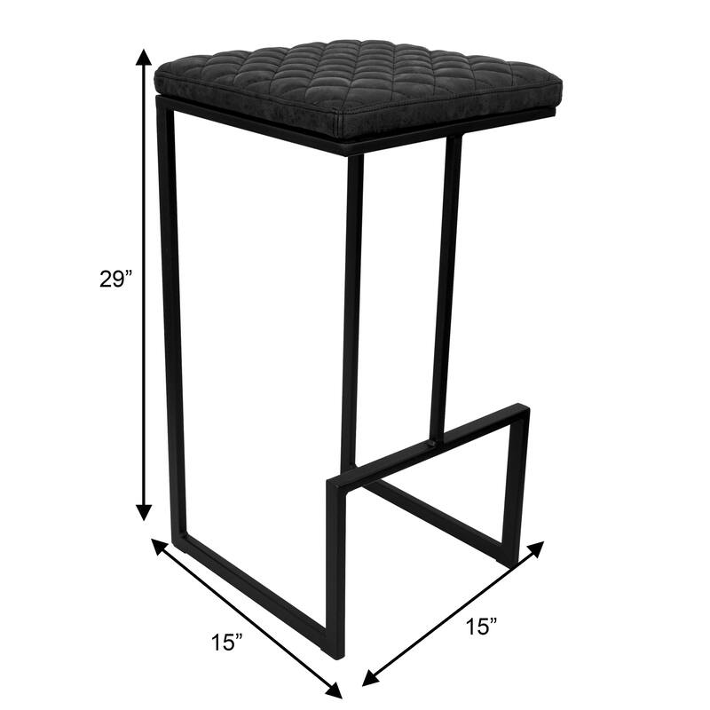 Quincy Leather Counter Barstool – Upholstered Square Seat with Quilted Back, Footrest, and Metal Legs for Kitchen or Dining Area