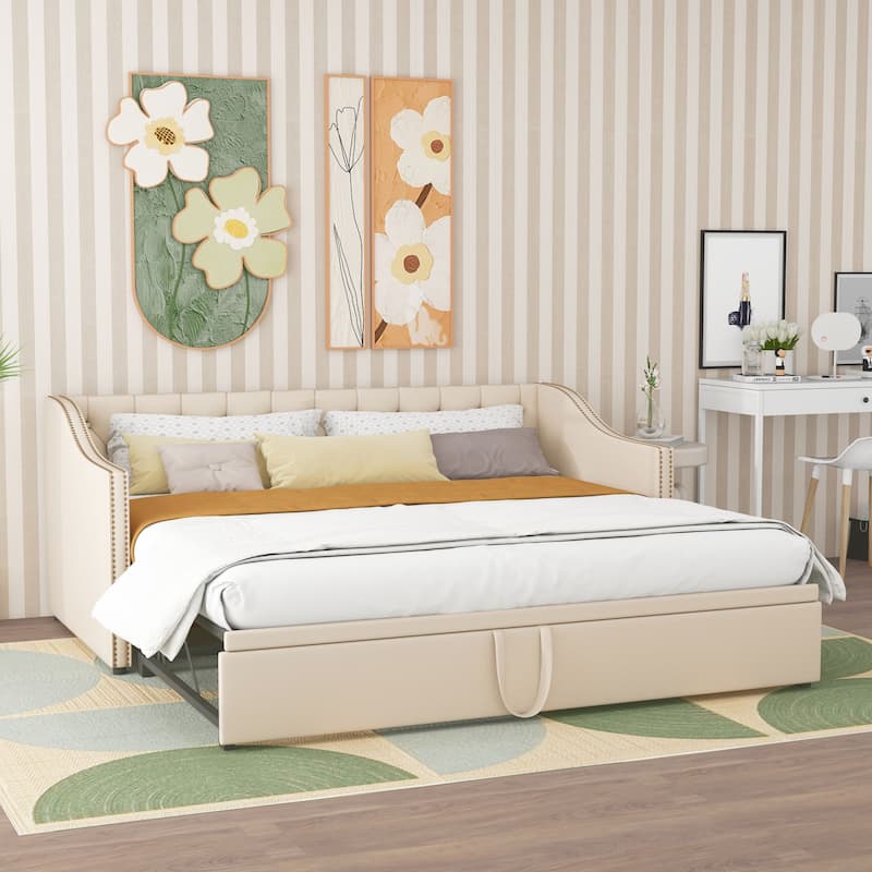Upholstered Sofa Bed with Pop-Up Bed Frame