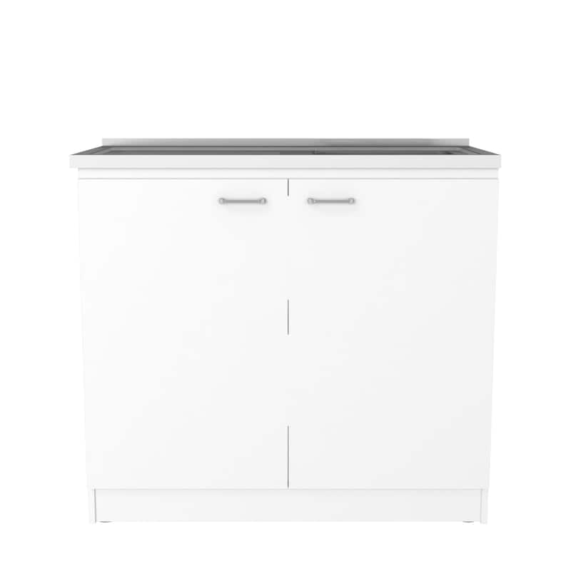 Napoles Utility Sink With Cabinet, Double Door, One Shelf -White - White