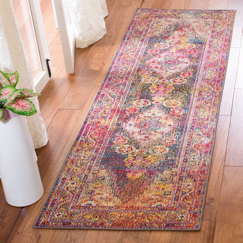 SAFAVIEH Crystal Gerty Vintage Boho Oriental Rug - 2'2" x 7' Runner - Navy/Light Blue