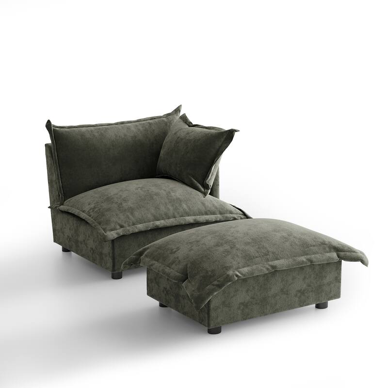 Casual 40"W Oversized Soft Comfy Cloud Chenille Chaise Lounge with Ottoman