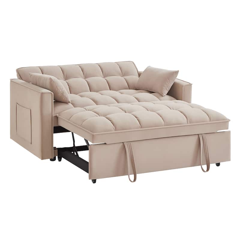 Convertible Loveseat Sleeper Sofa Bed, Couch Settee with Pillows, 2-Seater Sofa with Armrests and Storage Pockets