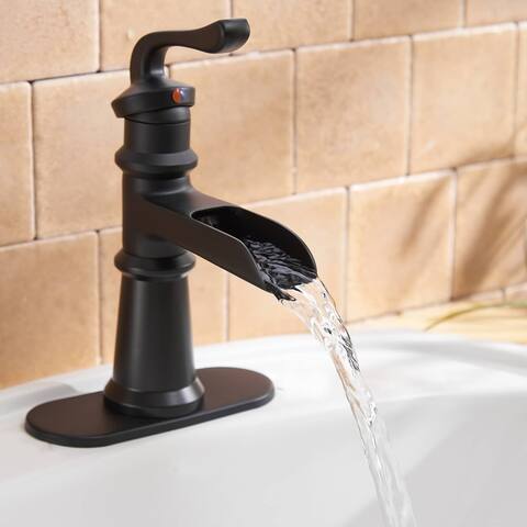 Waterfall Bathroom Sink Faucet with Drain Assembly Modern Single Hole Bathroom Faucets Single Handle Basin Vanity Mixer Taps