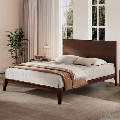 Mid-Century Modern Bamboo Wood Platform Bed