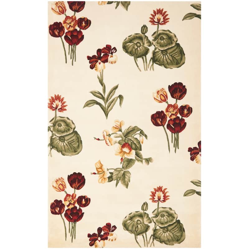 SAFAVIEH Handmade Mandarin Fridrika French Country Floral Wool Rug - 4' x 6' - Ivory/Green