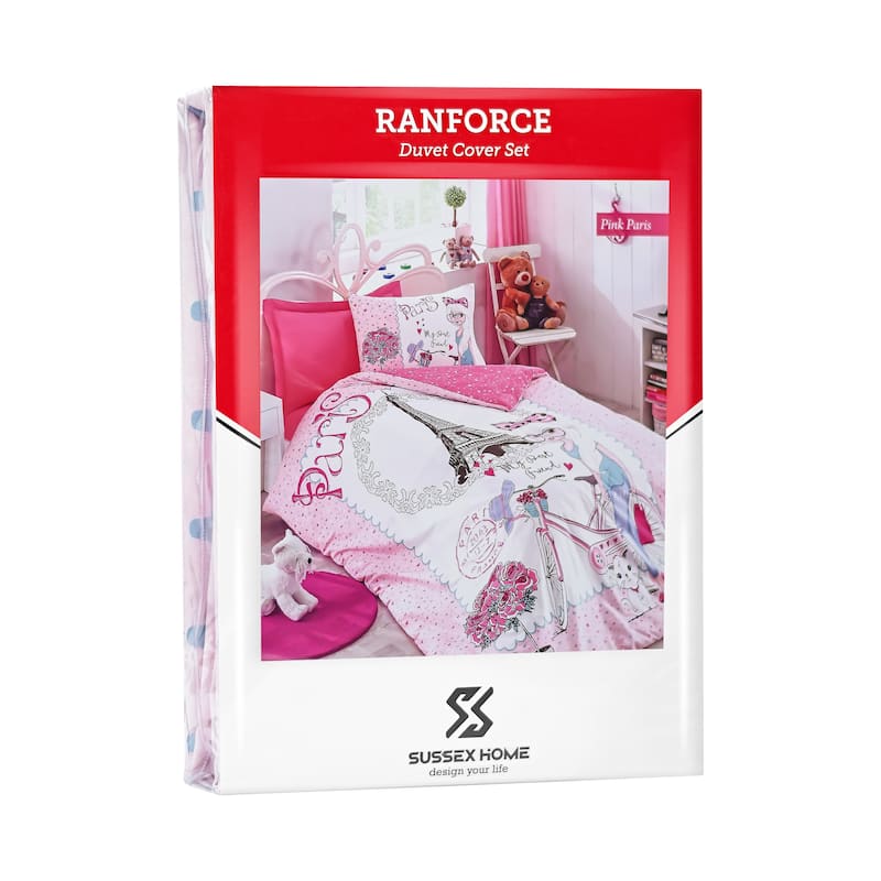 SUSSEXHOME Pink Paris Twin Size Duvet Cover Set, Hypoallergenic