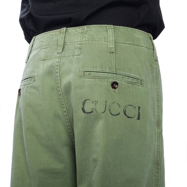 Shop Gucci Men S Cotton Chino Work Pants Olive Green 33
