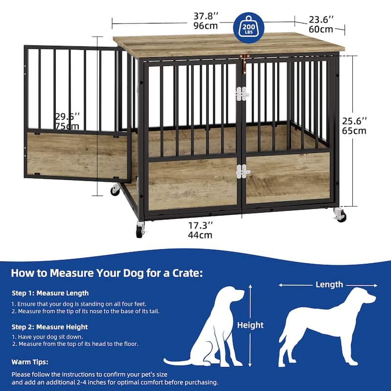 Moasis 38"/43" Dog Crate Furniture with Wheels & Double-Doors