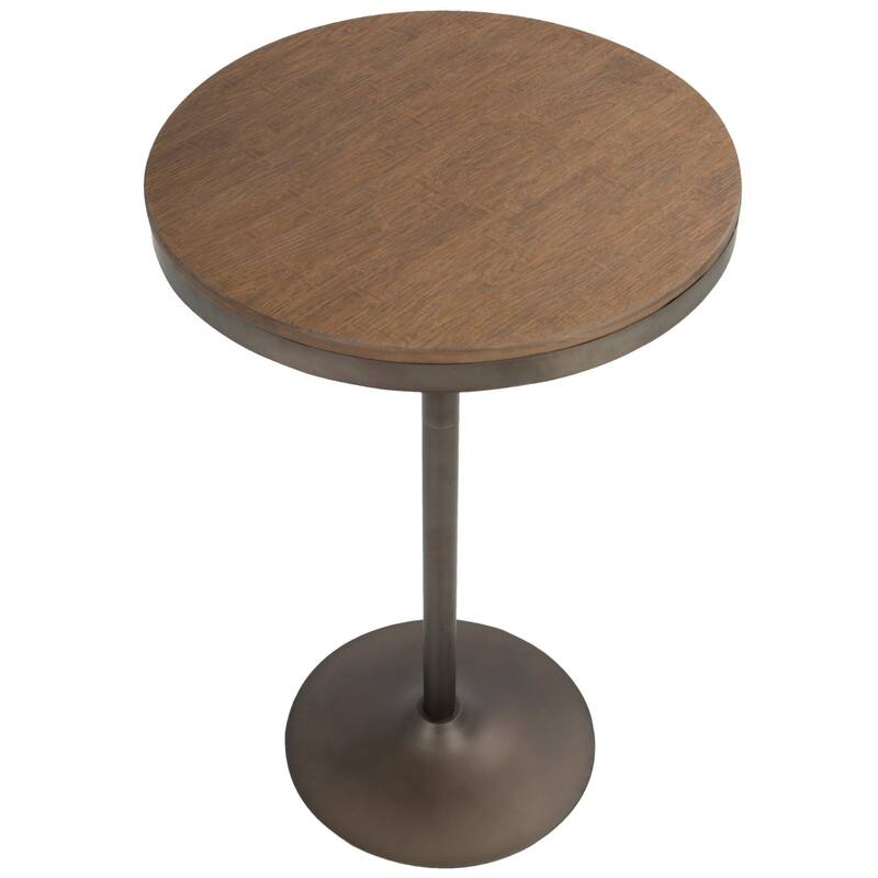 43" Brown Bamboo Antique Brown Metal Round Dakota Industrial Adjustable Bar / Dinette Table