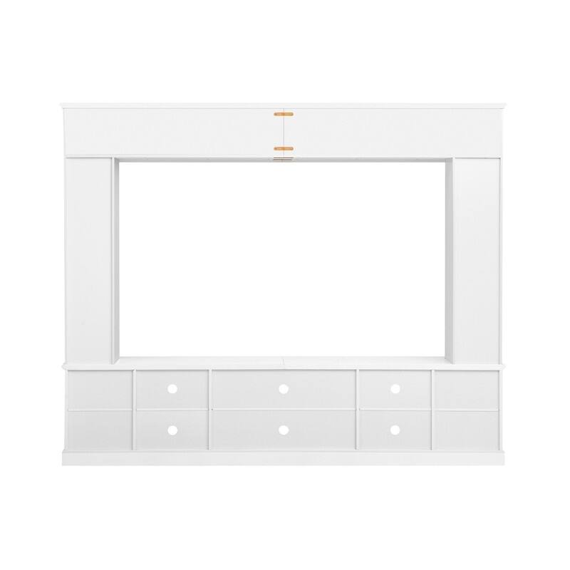Modern Entertainment Center Wall Unit for TVs up to 80", One-Piece 95.1" TV Console Unit with Bookshelves & Tempered Glass Doors