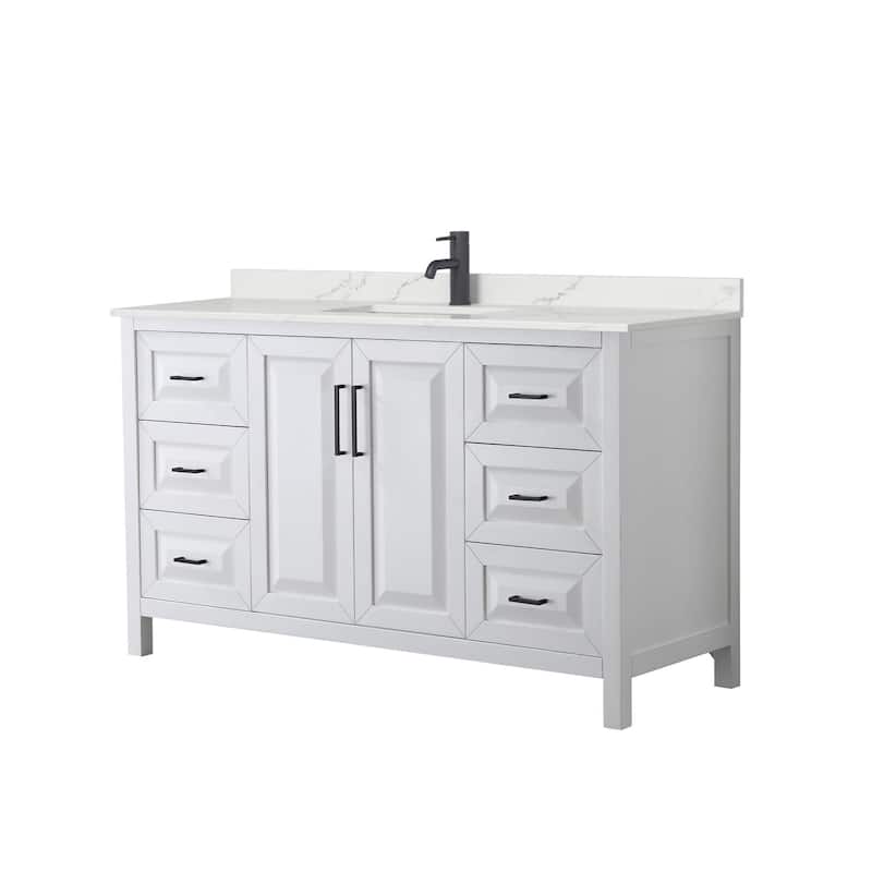 Wyndham Collection WCV252560S-QTZ-UNSMXX Daria 60" Free Standing - White / Giotto Quartz Top / Matte Black Hardware
