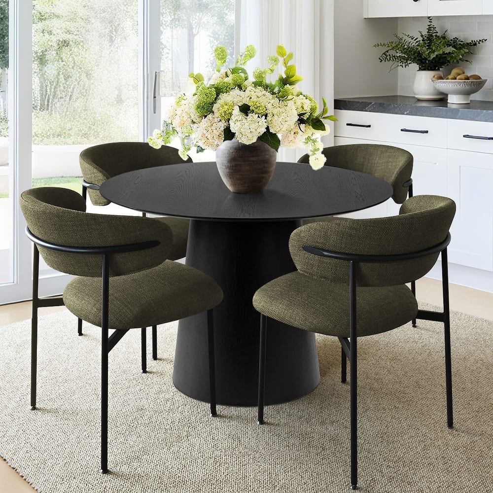 Modern Upholstered Dining Chairs with Curved Open Back and Black Metal Legs (Set of 4)