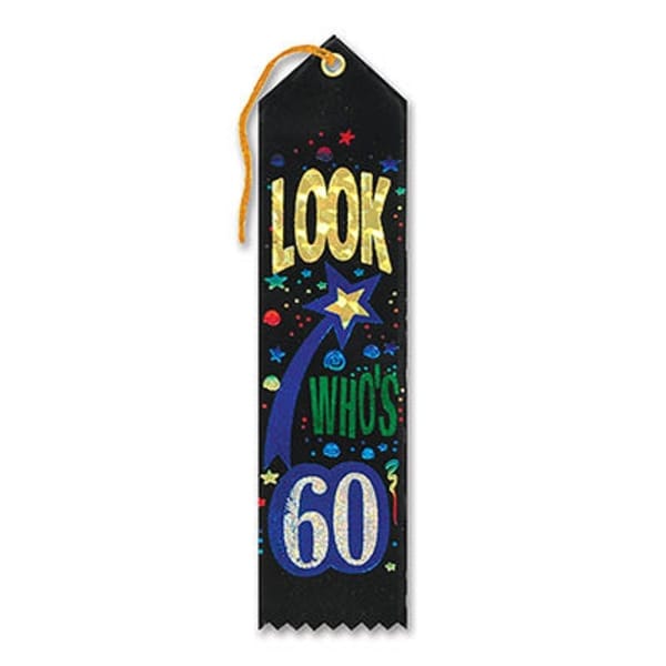 Pack of 6 Black "Look Who's 60 Award" School Award Ribbon Bookmarks 8" - N/A