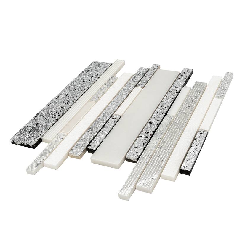 Artisana 12x12 in. White Silver Textured, Foiled Stone Linear Stack Mosaic Wall and Floor Tile (4.83 sq ft/case, 5-Pack)